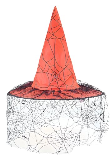 Quickdraw Erwachsene Hexenhut Gespenstisch Halloween Kostüm Zubehör Hut Mit Schleier Verschiedene Farben Gothic Outfit (Rot) von Quickdraw
