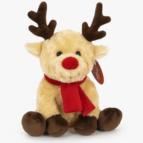 Quickdraw Weihnachtliches Rentier Plüschtier, 30 cm, superweiches Stofftier mit roter Nase, Geweih & Schal, niedlicher kuscheliger Weihnachts-Plüschtier für Kinder & Erwachsene, festliche Geschenkidee von Quickdraw
