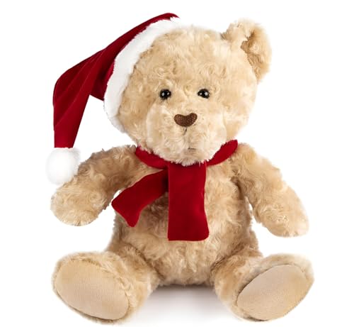 Quickdraw Weihnachtsteddybär Plüschtier 30 cm – super weiches Stofftier mit Weihnachtsmütze & rotem Schal – niedlicher kuscheliger Weihnachts-Plüschtier für Kinder & Erwachsene – festliche von Quickdraw