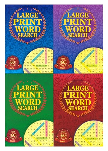 Set mit 4 großen Druck-Wortsuche-Puzzles A5 Blöcke Erwachsene Gehirn-Teaser Herausforderungen Wortsuche großer Text 60 Puzzles pro Buch von Quickdraw