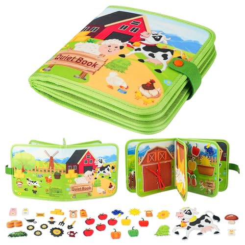 Quiet Book ab 1 Jahr, Montessori stille Buch,3D-Dino-Filz-Farm Feinmotorik spielerisch fördern,Stilles Buch für Reisen & Zuhause,Geschenk Spielzeug ab 1 2 3 4 Jahre Mädchen Junge von Quiet Book