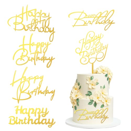 6 Stück Geburtstagskuchenaufsätze, goldfarben, "Happy Birthday"-Kuchenaufsätze, Acryl, goldfarbene Cupcake-Einsätze, Happy Birthday-Kuchendekorationen 6 Stück Geburtstagskuchenaufsätze, goldfarben, "Happy Birthday"-Kuchenaufsätze, Acryl, goldfarbene Cupcake-Einsätze, Happy Birthday-Kuchendekorationen von Quilax
