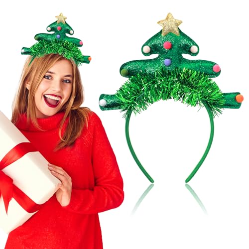Quilax 1 Stück Weihnachts Stirnband,Weihnachtsbaum Kopfschmuck,Weihnachts Haarbänder,Weihnachtsstimmung Verbreiten,Festival Partyzubehör Geeignet für Erwachsene und Kinder(25 × 20.5cm) von Quilax