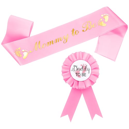 Schärpe für werdende Mütter mit goldenen Glitzer-Buchstaben und Aufschrift Expecting Dad, mit Band, Babyparty-Dekorationen für Mädchen, Party-Geschenk (Rosa) von Quilax