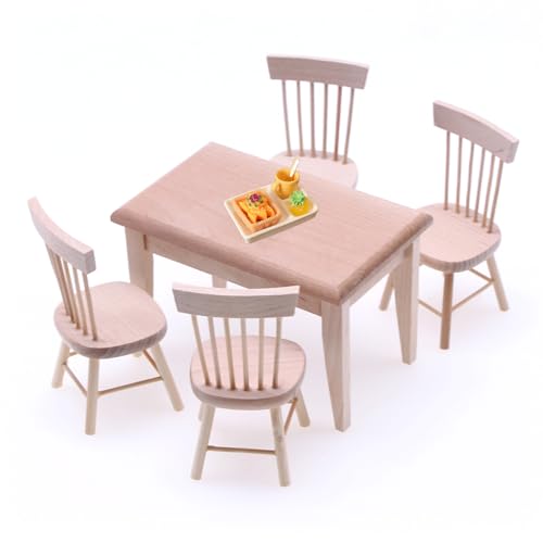 Quintrost 10 Stück Mini Tisch und Stuhl Ornamente, 1:12 Puppenhaus Schreibtischstuhl Set mit Miniatur Harz Lebensmittel Sandwich, Holz Simulierter Tisch Mini Möbel Modell Spielzeug Zubehör (Holzfarbe) Quintrost 10 Stück Mini Tisch und Stuhl Ornamente, 1:12 Puppenhaus Schreibtischstuhl Set mit Miniatur Harz Lebensmittel Sandwich, Holz Simulierter Tisch Mini Möbel Modell Spielzeug Zubehör (Holzfarbe) von Quintrost