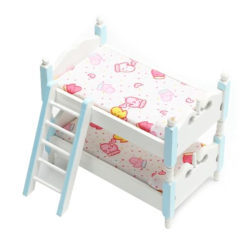 Quintrost Miniatur Baby Puppenbett Ornamente, 1:12 Puppenhaus Dekoration Etagenbett Möbel Set, Simulierter Bett Holz Mini Ornament Modell, Spielzeug Puppenmöbel Zubehör Deko von Quintrost
