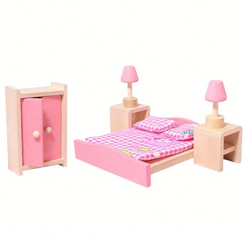 Quintrost Puppenhaus Möbel Set Holz Miniatur Möbel Set Puppenhaus Zubehör Puppenhausmöbel Mini Puppenhaus Möbel für Jungen, Mädchen und Kleinkinder Wooden Dollhouse Furniture Set von Quintrost