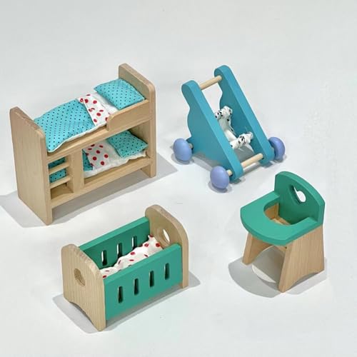 Quintrost Puppenhaus Möbel Set Holz Miniatur Möbel Set Puppenhaus Zubehör Puppenhausmöbel Mini Puppenhaus Möbel für Jungen, Mädchen und Kleinkinder Wooden Dollhouse Furniture Set von Quintrost