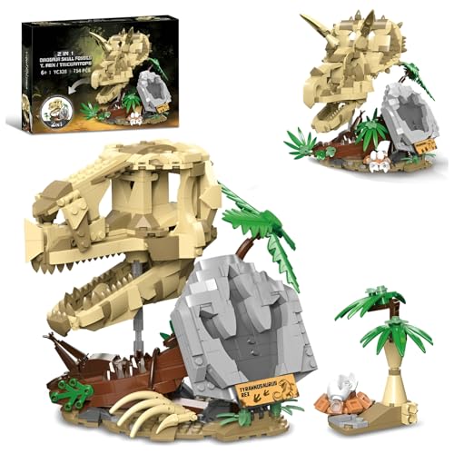2in1Dinosaurier Schädel Fossilien Bausatz, T. rex, Triceratops, MINT Dino Spielzeug Skelett Modell für Kinder, Kreatives Urzeit Tier Kit, Tolles Geschenk für Kinder Erwachsene und Dekor (714 Teile) 2in1Dinosaurier Schädel Fossilien Bausatz, T. rex, Triceratops, MINT Dino Spielzeug Skelett Modell für Kinder, Kreatives Urzeit Tier Kit, Tolles Geschenk für Kinder Erwachsene und Dekor (714 Teile) von QuirkQuest
