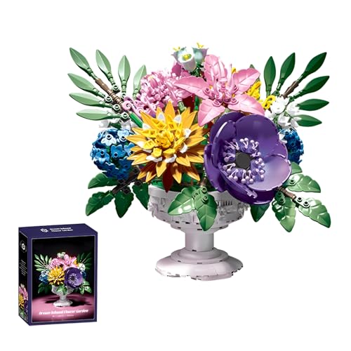 Blumen Sträuße Bausteine Bausatz, 1081Stück Künstliche Blüten Blöcke Kit Deko für Tisch Anzeige - Botanische Sammlung Modell Geschenk für Geburtstage - Einzigartige Bouquet für Erwachsene Frauen von QuirkQuest