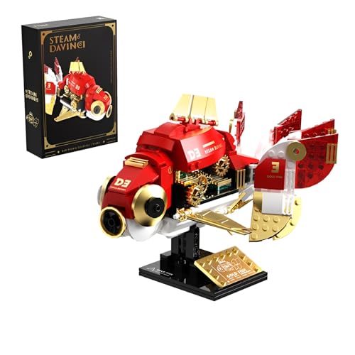Dampf Rote Ryukin Goldfische Bausteine Bausatz, 334PCS Kreative Technik Fisch Modell Spielzeug mit Sockel, STEM Meerestiere Ziegel Kit, Ideen Geschenke für Kinder Erwachsene und Dekor (Goldfisch) von QuirkQuest
