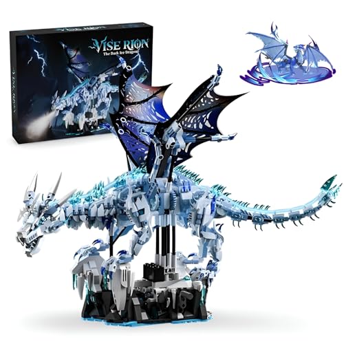 Ideen Eis Drachen Bausatz mit Ständer, 1646Stück Sammlerstück Tier Drachen Modell Bausteine Kit, MINT Magische Kreaturen Spielzeug für Spielefans Wohnkultur, Ideen Geschenke für Kinder Erwachsene von QuirkQuest