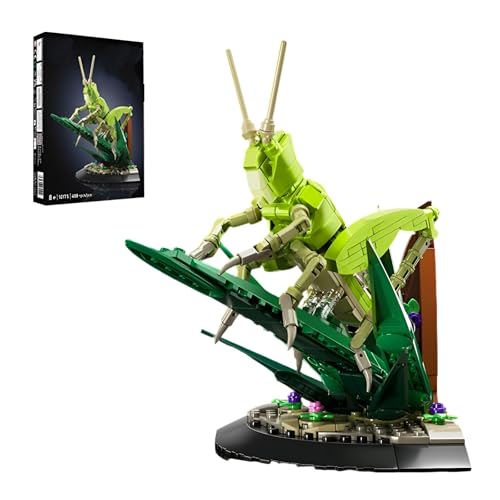 Insekt Sammlung, Mantis und Chrysantheme Bausteine- Bausatz, 408 Teile mit Display-Ständer und botanischem Teil, Insekten-Bausatz für Kinder, Erwachsene, Naturliebhaber und Mantis-Fans(10175) von QuirkQuest