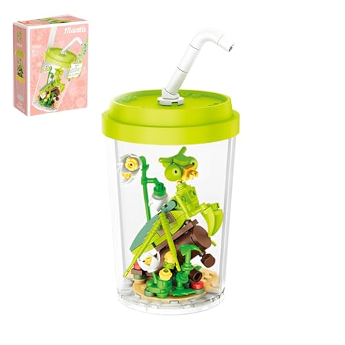 Milch Tee Cup Gottesanbeterin Insekt Bausteine Bausatz, 123Stück Tier Modell Spielzeug, Kreative Insekt Blume Exploration Micro Klemmbausteine für Kinder, Ideen Geschenke für Jungen Mädchen Erwachsene von QuirkQuest