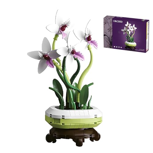 Orchideen Blumen Bausatz - Künstliche Orchideenpflanze Modell Spielzeug Anzeige für Innenraum Heimdekor - Botanik Sammlung Bricks Kit Geschenke für Geburtstage & Muttertag Frauen Kinder (277 Teile) von QuirkQuest