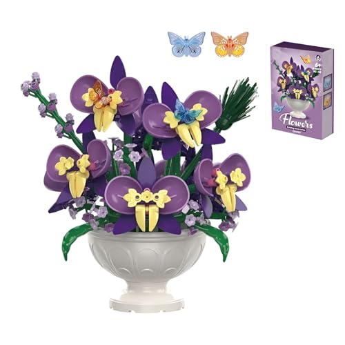 Orchideen Blumen Bausteine Bausatz, 441-Stück Künstlichen Blumen Dekor für Tischdekoration, Botanische Kollektion Geschenke zum Geburtstag, Einzigartiger Blumenstrauß für Erwachsene und Kinder-123-6 von QuirkQuest