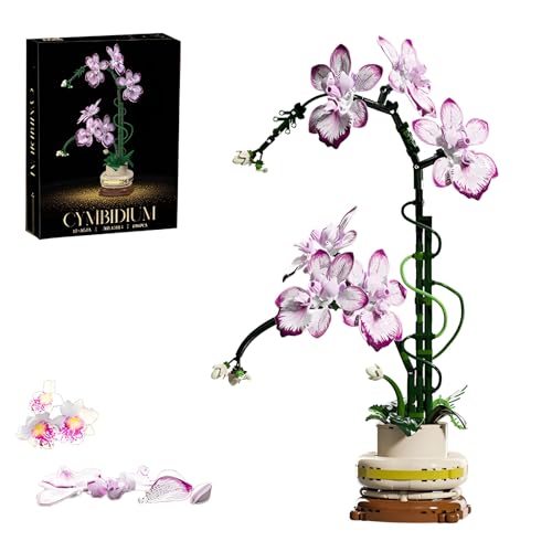 Orchideen Blumen Bausteine Bausatz, Botanische Sammlung Modell für Home Décor, 696Teile Künstliche Blume Pflanze Spielzeug Klemmbausteine, Große Geschenke für Geburtstag für Frauen Erwachsene (13114) von QuirkQuest