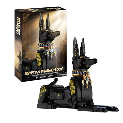 QuirkQuest Ägyptischer Pharao Hunde Bausteine Bausatz, Kreative Tiere Modell Spielzeug für Haus Büro Dekor, 1208Stück Pharaonischer Hund Klemmbausteine Kit, Ideen Geschenke für Kinder Erwachsene von QuirkQuest