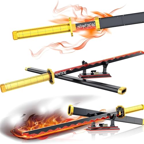 QuirkQuest Animes Schwert Bausteine Bausatz, 99 cm lang Samurai mit Schwertscheide und Ständer Modellspielzeug, Cosplay Spielzeug Bausatz Geschenke für Kinder Erwachsene(606 Stück) von QuirkQuest