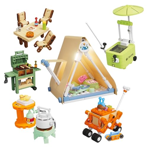 QuirkQuest Campingset Mini Bausteine Bausatz, 6er-Pack Zelt, Grill, Camp Tisch Micro Ziegel Kit, Stadt Serie Outdoor Abenteuer Modell Spielzeug, Kreative Geschenke für Kinder Erwachsene QuirkQuest Campingset Mini Bausteine Bausatz, 6er-Pack Zelt, Grill, Camp Tisch Micro Ziegel Kit, Stadt Serie Outdoor Abenteuer Modell Spielzeug, Kreative Geschenke für Kinder Erwachsene von QuirkQuest