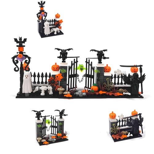 QuirkQuest Halloween Friedhof Bausteine Bausatz, Gespenst Zombie Thema Modell Spielzeug, MOC Kürbis Klemmbausteine Kit, Ideen Kinder Erwachsene(moc-1+2+3) von QuirkQuest