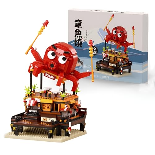 QuirkQuest Japanische Straßenansicht Mini Bausteine Bausatz, 1309Stück Takoyaki Wagen Mikro Klemmbausteine Kit, Stadt-Serie Japanisches Geschäft Modell Spielzeug, Spielzeug für Jungen, Mädchen 6+ von QuirkQuest