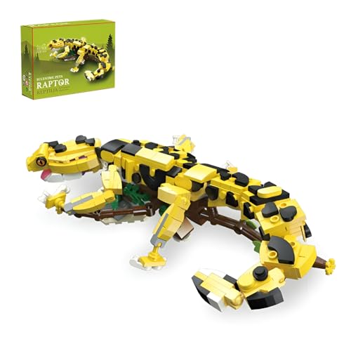 QuirkQuest Leoparden Druck Schrein Bausteine Bausatz, 370Stück Tier Modell Spielzeug, Eidechsen Klemmbausteine, Ideen Geschenke für Kinder Erwachsene Büro Home Decor von QuirkQuest