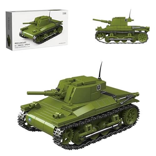 QuirkQuest M22 Heuschrecken-Panzer Bausteine Bausatz, 393PCS Militärische Waffen Fahrzeug Panzer Modell Spielzeug, 1:35 WW2 Armee Auto Ziegel Kit, Ideas Geschenke für Kinder Erwachsene（300015） von QuirkQuest