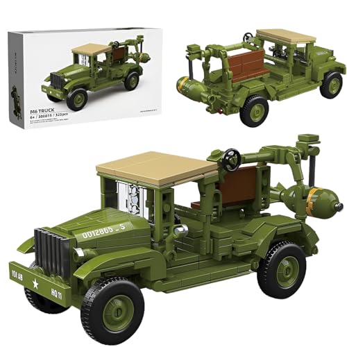 QuirkQuest M6 LKW Bausteine Bausatz, 323PCS Militärische Waffen Fahrzeug Panzer Modell Spielzeug, 1:35 WW2 Armee Auto Ziegel Kit, Ideas Geschenke für Kinder Erwachsene（300015） von QuirkQuest