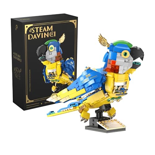 QuirkQuest Mechanischer Ara Bausteine Bausatz, 490Stück Kreative Mechanik Technik Vogel Modell Ziegel Kit, Steampunk Tier DIY Thema Konstruktion Spielzeug für Kinder und Erwachsene (Ara) von QuirkQuest