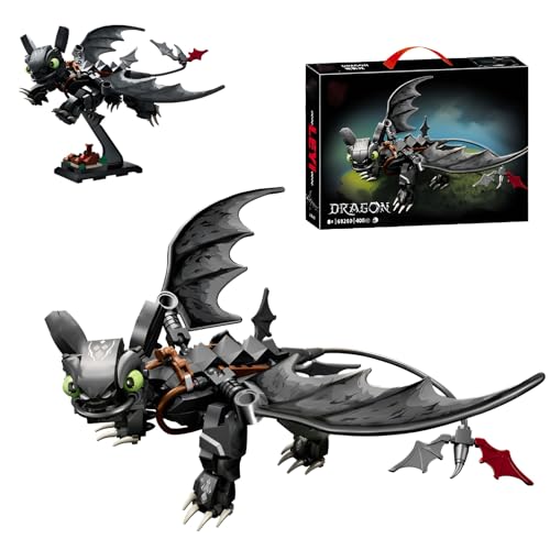 QuirkQuest Nacht Schwarzer Drache Bausteine Bausatz, 408 Stck Tiere Bausatz, Cooler Drache Film Geschenke Modell Spielzeug, Ideen Geschenke für Kit Jugendliche Erwachsene von QuirkQuest