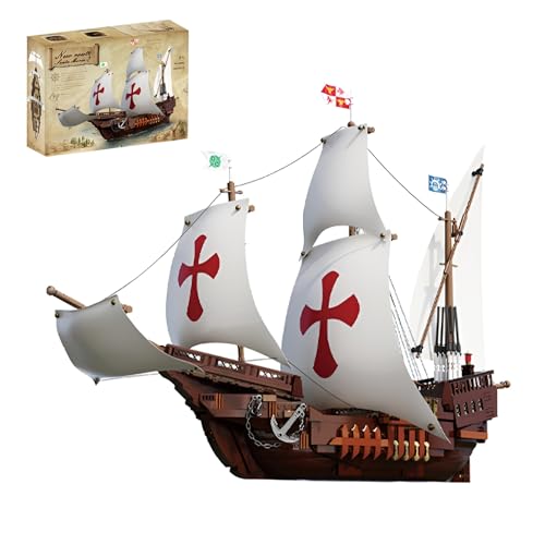 QuirkQuest Piratenschiff Bausteine Bausatz, 1497PCS Sankt Marien Schiff Modell Spielzeug, Sammelbare Kriegsschiff BAU Ziegel Kit, Kreative Geschenke für Erwachsene Kinder und Heim Büro Dekoration von QuirkQuest