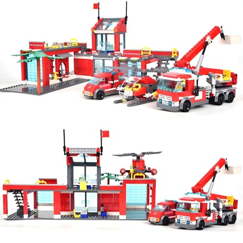 QuirkQuest Stadt Feuerwache Bausteine Bausatz, Inklusive Bahnhof Konstruktionen, LKW, Hubschrauber, Straßenansicht Architektur Modell Spielzeug, STEM Ziegel Geschenke für Kinder Erwachsene QuirkQuest Stadt Feuerwache Bausteine Bausatz, Inklusive Bahnhof Konstruktionen, LKW, Hubschrauber, Straßenansicht Architektur Modell Spielzeug, STEM Ziegel Geschenke für Kinder Erwachsene von QuirkQuest