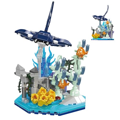 QuirkQuest Teufelsfisch Bausteine Bausatz, 411 Teile Meerestiere Modell Spielzeug, Ozeanpflanzen Sammlung Bausätze von Bausteinen, Geschenkideen für Kinder Erwachsene und Büro Wohnkultur von QuirkQuest