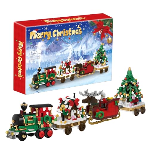QuirkQuest Weihnachts Schlitten Mini Bausteine Satz, Zug Strümpfe Füllungen mit Weihnachtsbaum und Elch Modell Spielzeug, Ideen Jungen Mädchen Kinder（806Stück） von QuirkQuest