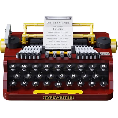 Schreibmaschine Retro Bausteine Bausatz Spielzeug, 1160 Stück Kreative Sammlerstück Vintage Typer Modell mit drückbaren Tasten, Haus Dekoration Ideen Geschenk für Kinder und Erwachsene (T2112) von QuirkQuest