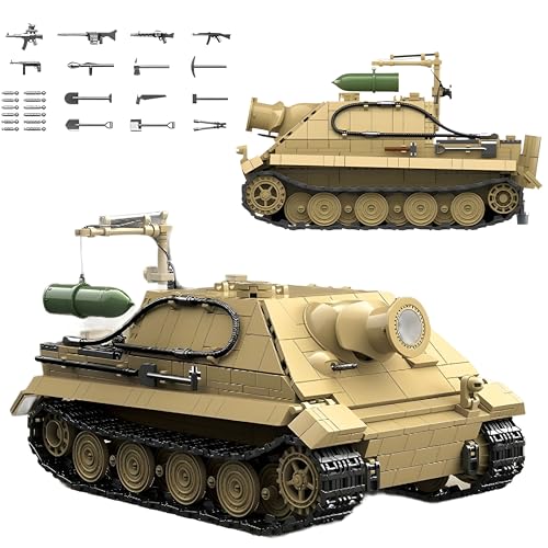 SturmTiger Panzer Bausteine Bausatz, 1394Stück TurmTiger Deutsch 38cm Sturm Mörser Fahrzeuge Modell Spielzeug, WW2 Armee Militär Waffen Klemmbausteine Kit, Ideen Geschenke für Kinder Erwachsene von QuirkQuest