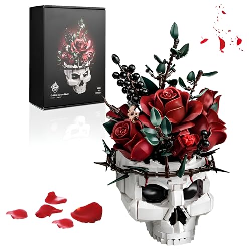 Totenkopf Rosenstrauß Bausteine Bausatz, Künstliche Blume Botanische Sammlung Klemmbausteine Kit, Halloween Gothic Horror Skelett Pflanze Topf Modell Spielzeug, Ideen Geschenke für Kinder Erwachsene Totenkopf Rosenstrauß Bausteine Bausatz, Künstliche Blume Botanische Sammlung Klemmbausteine Kit, Halloween Gothic Horror Skelett Pflanze Topf Modell Spielzeug, Ideen Geschenke für Kinder Erwachsene von QuirkQuest