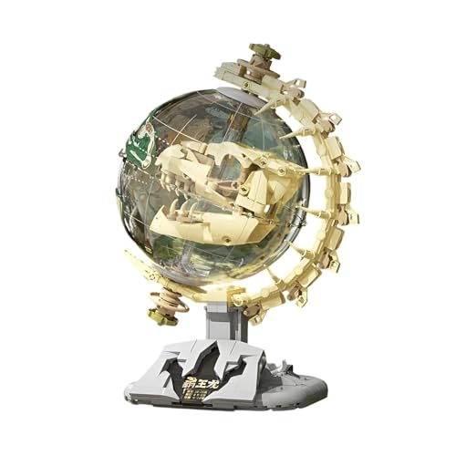 Versteinertes Dinosaurier Schädel Globus Bausteine Bausatz, Skelette von Urzeitorganismen Bauklötze Kit, Kreatives Tier Globus Modell Spielzeug, Geschenkideen für Sammler Kinder und Weltraumfans von QuirkQuest