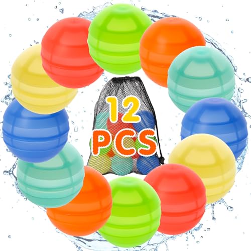 12PCS Wasserbomben Wiederverwendbar -keine Magnete, Wiederbefüllbare Wasserbomben selbstschließend mit Netzbeutel, Wasserbälle Wasserballons für Kinder Outdoor-Aktivitäten, Schwimmbad von Quirlig