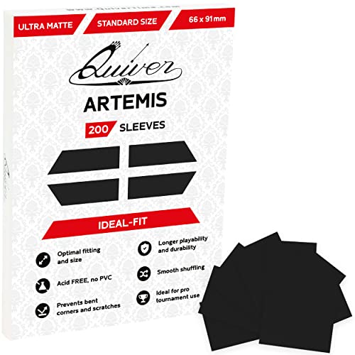 Quiver Time 200 Artemis Schwarze Standard-Kartenhüllen für Magic: the Gathering Karten - Einzeln matte Deckhüllen TCG-Schutzhüllen (66 x 91 mm) von Quiver Time