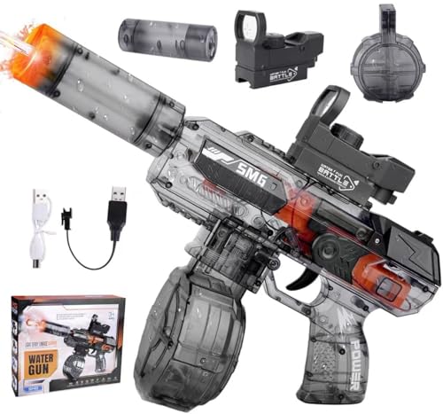 Electric Water Gun with Flash Effects, Wasserpistole Elektrisch, Transparent Automatic Squirt Cannons, Ip67 Wasserdicht, Klassisches Wasserpapier, Sommer-Poolspielzeug FüR Kinder Und Erwachsene von Quixion
