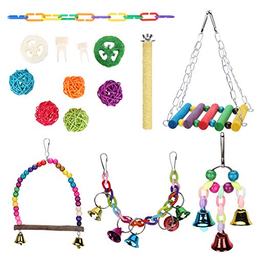 Qukaim 15-teiliges Kauspielzeug für Papageien, Vogelbeißkäfig, hängende Hängematte, Schaukel, Glockenspielzeug, inklusive Vogelschaukel, Kauschnur und Glockenschaukel Qukaim 15-teiliges Kauspielzeug für Papageien, Vogelbeißkäfig, hängende Hängematte, Schaukel, Glockenspielzeug, inklusive Vogelschaukel, Kauschnur und Glockenschaukel von Qukaim