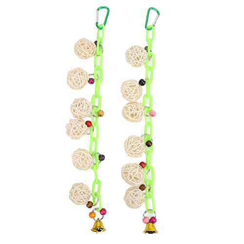 Qukaim 2 x Vogel-Hängebälle, bunt, Kauschnüre mit Glocke für Papageien und Sittiche, Rattan-Kugel-Design, Vogelkäfigzubehör von Qukaim