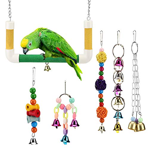 Qukaim 6 Stück/Set Vogelpapageien, buntes Spielzeug, hängende Glocke, Kau-Rattan-Bälle, Haustier-Schaukelzubehör für Vögel, Papageien und Kau-Spielaktivitäten Qukaim 6 Stück/Set Vogelpapageien, buntes Spielzeug, hängende Glocke, Kau-Rattan-Bälle, Haustier-Schaukelzubehör für Vögel, Papageien und Kau-Spielaktivitäten von Qukaim