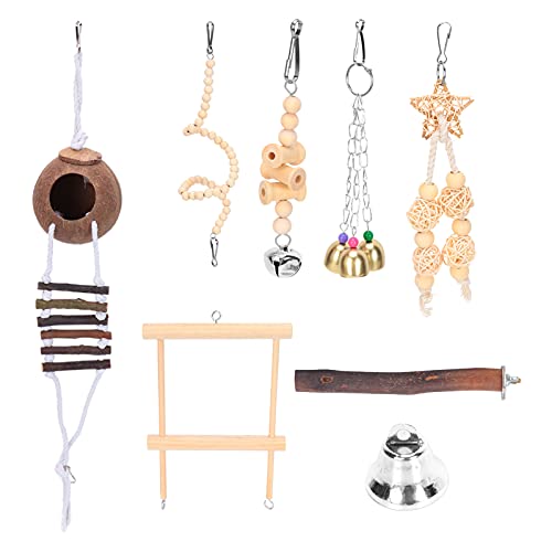 Qukaim 7-teiliges Sittichspielzeug-Set, Kokosnussschalen-Hausschaukel, Glocke, Schnur aus Holzperlen für Haustiere, Vögel, Sittiche, Vogelspielzeug und Zubehör Qukaim 7-teiliges Sittichspielzeug-Set, Kokosnussschalen-Hausschaukel, Glocke, Schnur aus Holzperlen für Haustiere, Vögel, Sittiche, Vogelspielzeug und Zubehör von Qukaim