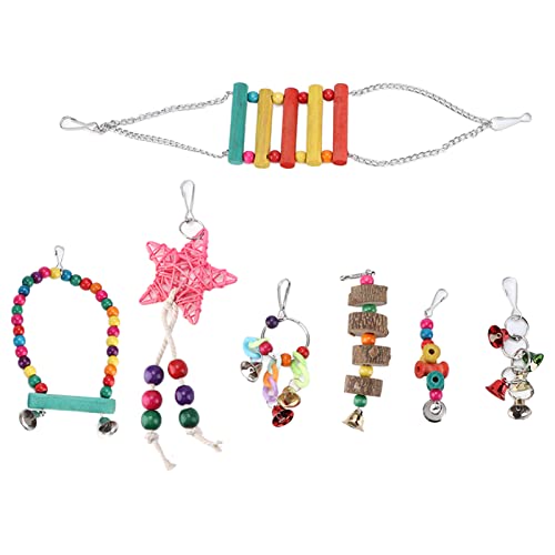 Qukaim 7-teiliges Vogelspielzeug-Set, Vogelkäfig-Schaukel-Kauspielzeug-Set mit Glockenring, Papageien-Hängespielzeug, inklusive Schaukel, Kauspielzeug und Glocke, ideal für Papageien und Vögel von Qukaim