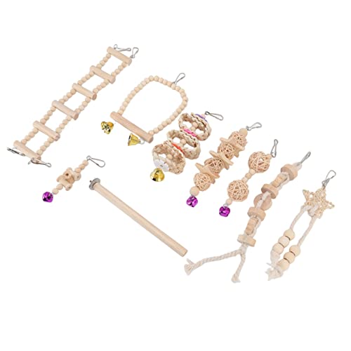Qukaim 9pcs Vogelpapageienspielzeug-Set, Holzschaukel und Kauspielzeug mit Glocken, multifunktionales Vogel-Hängespielzeug für Papageien, ideal zum Spielen und Trainieren Qukaim 9pcs Vogelpapageienspielzeug-Set, Holzschaukel und Kauspielzeug mit Glocken, multifunktionales Vogel-Hängespielzeug für Papageien, ideal zum Spielen und Trainieren von Qukaim