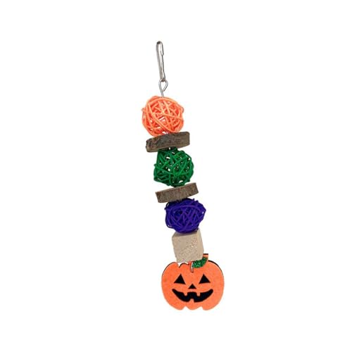 Qukaim Halloween Bird Chewing Toys, Wood Rattan Ball Beak Grinding Parrot Cage Hanging Toy with Pumpkin Decor for Sittiche, Bird Cage Accory Qukaim Halloween Bird Chewing Toys, Wood Rattan Ball Beak Grinding Parrot Cage Hanging Toy with Pumpkin Decor for Sittiche, Bird Cage Accory von Qukaim