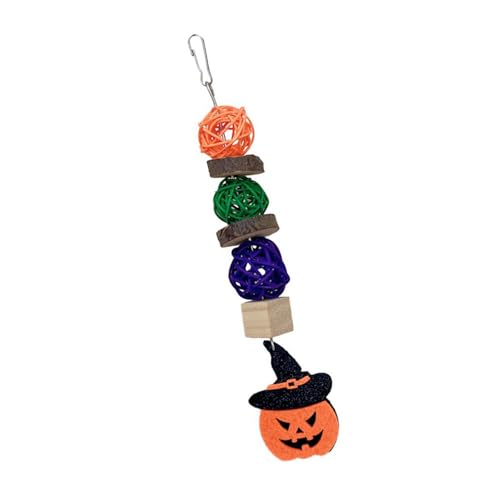 Qukaim Halloween Bird Chewing Toys, Wood Rattan Ball Beak Grinding Parrot Cage Hanging Toy with Pumpkin Decor for Sittiche, Ideal for Biting and Chewing, 25.4 cm Qukaim Halloween Bird Chewing Toys, Wood Rattan Ball Beak Grinding Parrot Cage Hanging Toy with Pumpkin Decor for Sittiche, Ideal for Biting and Chewing, 25.4 cm von Qukaim